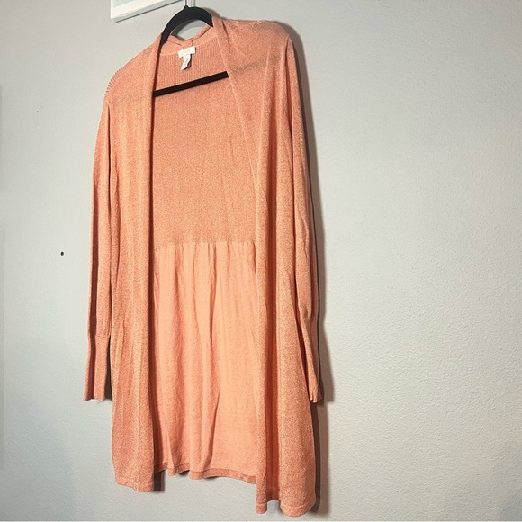 Chico’s Open Front Cardigan Sweater Light Pink Metallic Silver Shimmer Size 3 XL - Picture 8 of 10